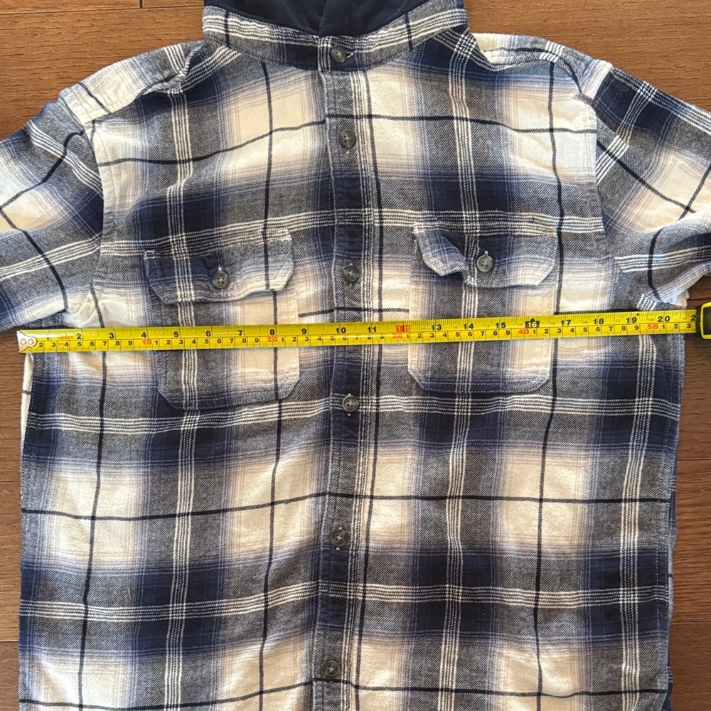 Old Navy Navy and White Plaid Button-Up Shirt with Hood - Picture 4 of 8